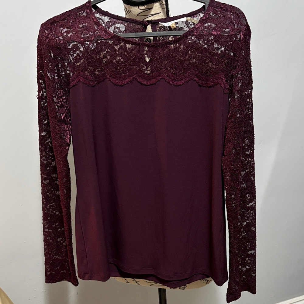 Calvin Klein Lace Detail Blouse - Deep Purple